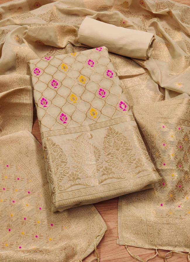 Chanderi Banarasi Beige Festival Wear Weaving Dress Material